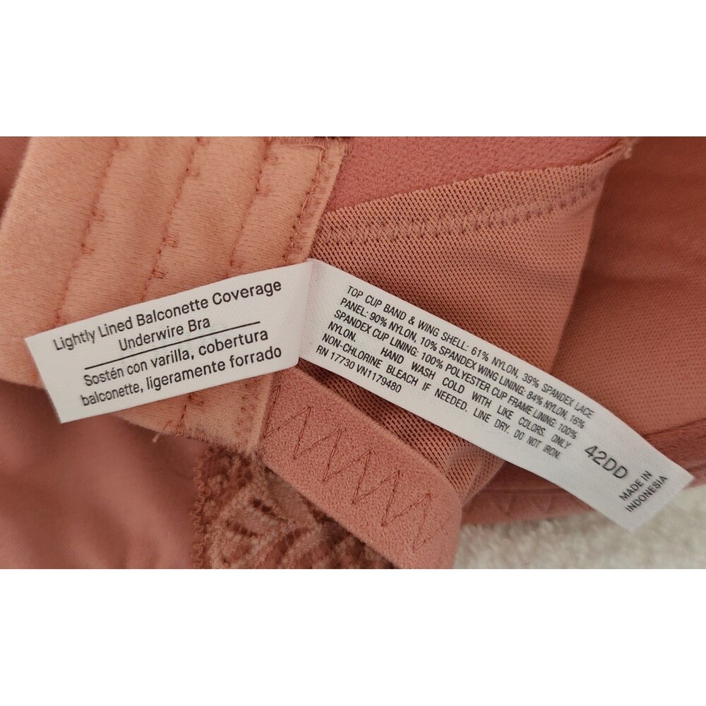 Auden Bra 42DD Peachy Pink Lightly Lined Balconette Coverage Underwire EUC - Picture 9 of 9